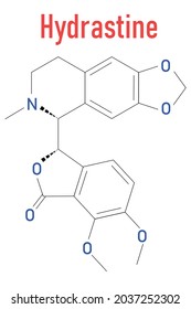 Hydrastine herbal alkaloid molecule, found in Hydrastis canadensis (goldenseal). Skeletal formula.