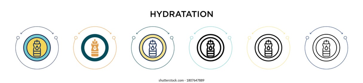 Hydratationssymbol in gefüllter, dünner Linie, Umriss- und Strichform. Vektorgrafik von zwei farbigen und schwarzen Vektorgrafik-Symbolen für die Hydratation kann für mobile, ui, web-basierte