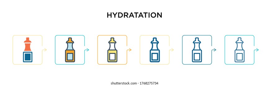 Hydratation Vektorsymbol in 6 verschiedenen modernen Stilen. Schwarze, zweifarbige Hydratationssymbole, die im vollen, Umriss-, Linien- und Strichstil entworfen wurden. Vektorgrafik kann für Web, Mobile, i