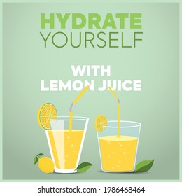 hydrate yourself. hydrate yourself with lemon juice. two glasses of lemon juice with bubbles in it decorated with straw and lemon slices. summers drink, fresh lemonade. 