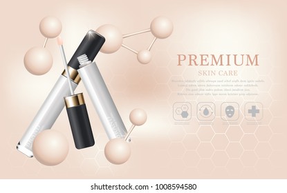 Hydrating facial concealer for annual sale or festival sale. white and gold concealer mask bottle isolated on glitter particles background. Graceful cosmetic ads, illustration.