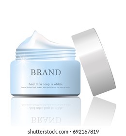 Hydrating facial cream for annual sale or festival sale. blue and white cream mask bottle isolated on white background. Graceful cosmetic ads, illustration.