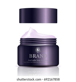 Hydrating facial cream for annual sale or festival sale. purple cream mask bottle isolated on white background. Graceful cosmetic ads, illustration.