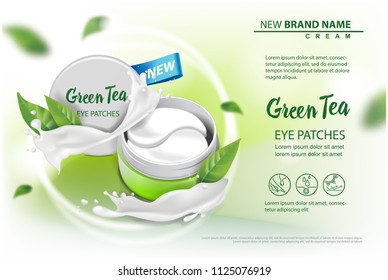 Hydrating Under Eye Gel Patches vector ads. Illustration with eye gel patches open container for your design