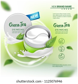 Hydrating Under Eye Gel Patches vector advertising for catalog, magazine. Illustration with eye gel patches open container for your design