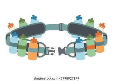 Hydration belt with multiple water bottles, essential accessory for long-distance running, endurance sports.