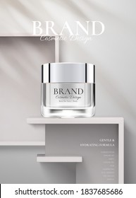 Hydration cosmetic cream on a white stage in 3d illustration. Beauty cream ads template.