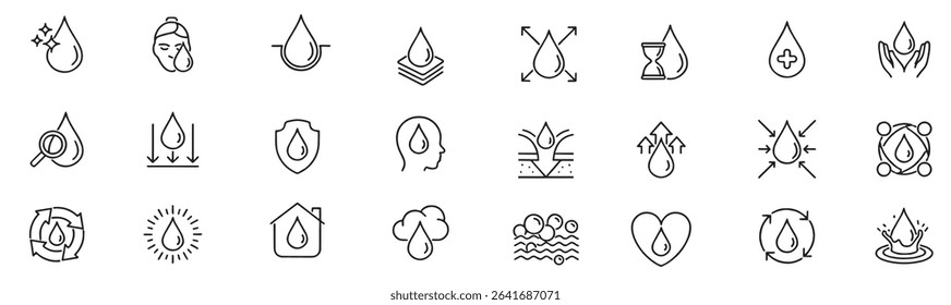 hydration icons editable stroke water drop drinking skin care cosmetic ecology