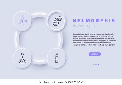 Hydration line icon. Water, liquid, h2o, bottle, splash, drop, hand skin care. Neomorphism steyle. Vector line icon