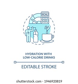 Hydration with low calorie drinks blue concept icon. Weight loss. Nutrition and fitness. Intermittent fasting idea thin line illustration. Vector isolated outline RGB color drawing. Editable stroke