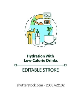 Hydration with low calorie drinks concept icon. Weight loss. Nutrition and fitness. Intermittent fasting idea thin line illustration. Vector isolated outline RGB color drawing. Editable stroke