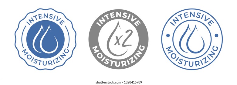 Hydration Moisturizer Icon, Moisturizing Water Drop Vector Logo For Cosmetic Hydrate Cream. Intensive Double Hydration Effect Formula Icon For Moisturizer And Skincare Cream Stamp