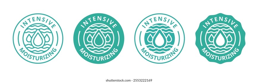 Etiqueta hidratante hidratante logotipo emblema. Ícone de vetor de gota de água hidratante intensivo para produto de cuidados com a pele