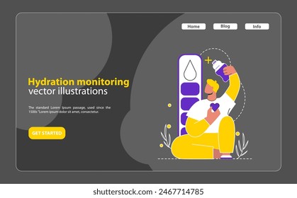 Hydration Monitoring concept Highlights the importance of water intake with a focus on health and self-care Encourages tracking for a hydrated lifestyle Vector illustration