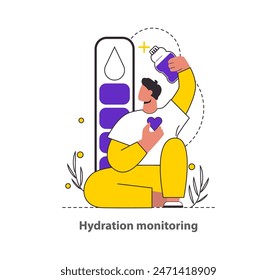 Hydration Monitoring concept Highlights the importance of water intake with a focus on health and self-care Encourages tracking for a hydrated lifestyle Vector illustration