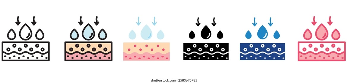 Hydration multi-style color icon, mini or small illustration, use for UI, UX, app and web development, digital or print. for health, beauty, personal care, body treatment.