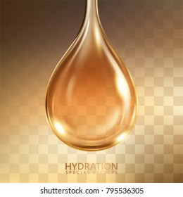 Hydration oil effect, closeup look at cosmetic oil texture isolated on transparent background in 3d illustration