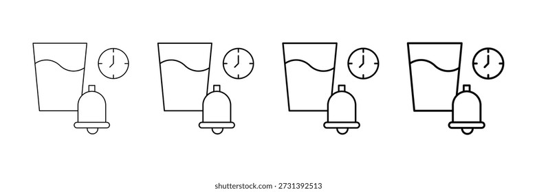 Vector de los iconos del recordatorio de la hidratación fijado en diverso estilo de la línea del movimiento