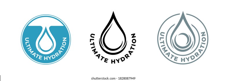 Hydration Water Drop Icon, Moisturizing Skincare Cosmetic Products, Vector Package Logo. Ultimate Hydration Effect Formula Icon For Moisturizer, Skincare Cream, Lotion And Hyaluronic Acid Serum