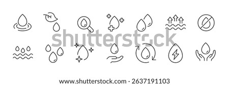 Hydration and water purity icons for wellness and health projects