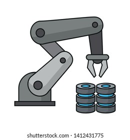Hydraulic arm with disks technology vector illustration graphic design