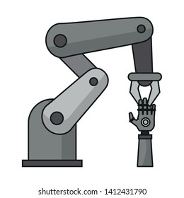 Hydraulic arm holding bionic hand vector illustration graphic design