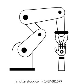 Hydraulic arm holding bionic hand vector illustration graphic design