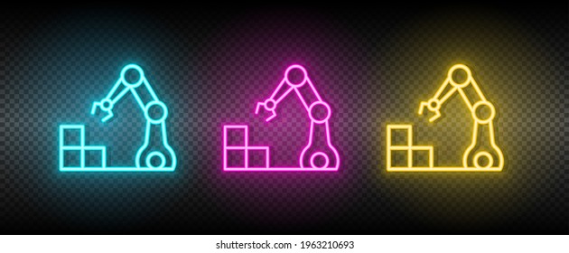 hydraulic arm, industrial arm neon icon set