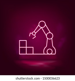 Hydraulic arm, industrial arm vector neon icon. Illustration isolated vector sig