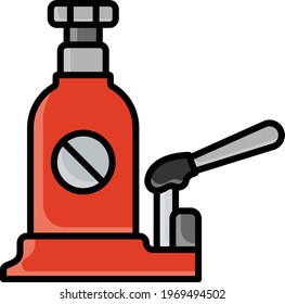 Hydraulisches Flaschenbuchkonzept, geschweißte, schmale, senkrechte Vektorgrafik-Design, Reifenreparaturwerkzeuge und Geräte des Radladens auf weißem Hintergrund, Reifenreparatur und Stockillustration; 