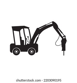 Hydraulic breaker hammer excavator icon | Black Vector illustration |