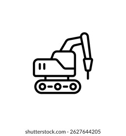 Hydraulic breaker hammer excavator icon.  in line style design on white background. vector illustration
