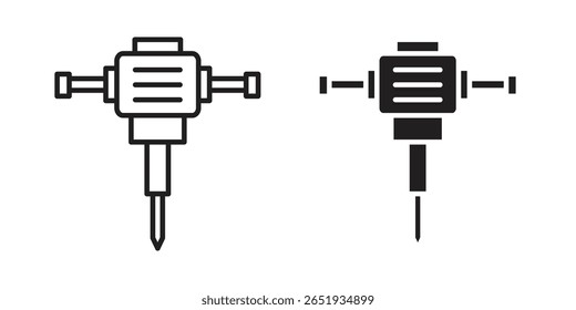 Hydraulic breaker icon. Flat and stroke versions. Graphic elements.
