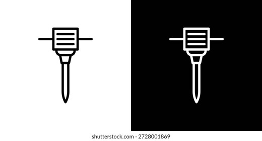 Icono de martillo hidráulico. Objeto aislado sobre un fondo blanco y negro.