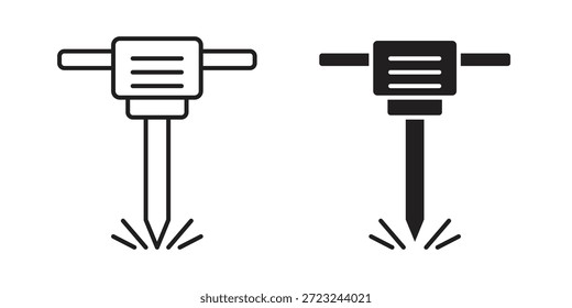 Esquema de icono de martillo hidráulico y signo de Vector sólido, pictogramas lineales