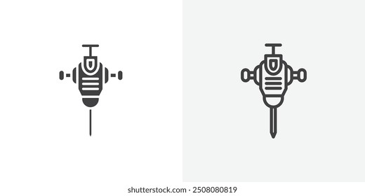 Icono de martillo hidráulico en estilo sólido y perfilado