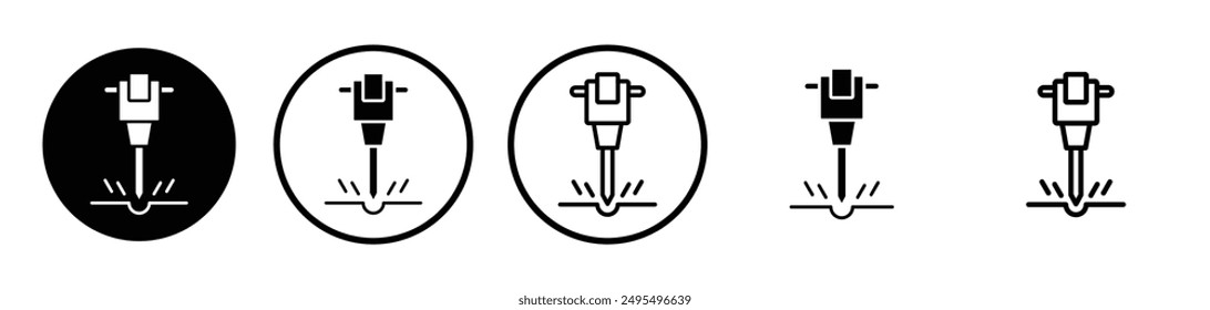 Hydraulic breaker vector icon set in black and white color.