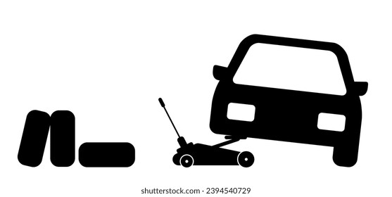 Hydraulic car jack or jack-screw icon. scissor jack shot or jack screw stand sign. drawing car lifter. Black floor lift jack logo. jacked the auto, Cars accessories. Repair, service equipment.