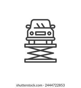 Hydraulic car lift line icon. linear style sign for mobile concept and web design. Car lift or ramp outline vector icon. Auto service symbol, logo illustration. Vector graphics