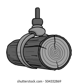 Hydraulic crane icon in monochrome style isolated on white background. Sawmill and timber symbol stock vector illustration.
