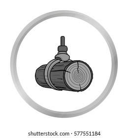 Hydraulic crane icon in monochrome style isolated on white background. Sawmill and timber symbol stock vector illustration.