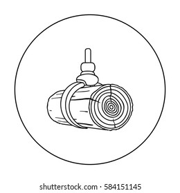 Hydraulic crane icon in outline style isolated on white background. Sawmill and timber symbol stock vector illustration.