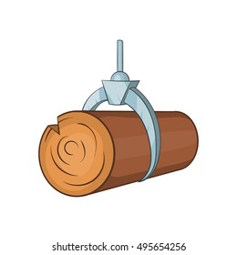 Hydraulic crane with log icon. Cartoon illustration of crane vector icon for web design