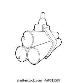 Hydraulic crane with log icon in outline style isolated on white background. Felling symbol