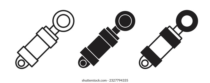 Hydraulic cylinder icon set in filled and outlined style. Black machine hydraulic pump system vector symbol