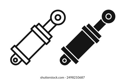 Hydraulic cylinder iconicon vector collection in outlined and solid style