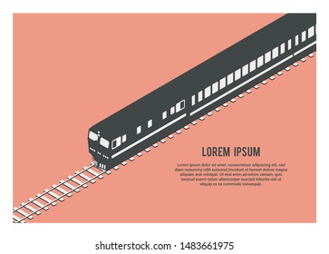 Hydraulic diesel locomotive hauling passenger train. Silhouette in isometric view.