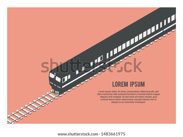 Hydraulic diesel locomotive hauling passenger\
train. Silhouette in isometric\
view.