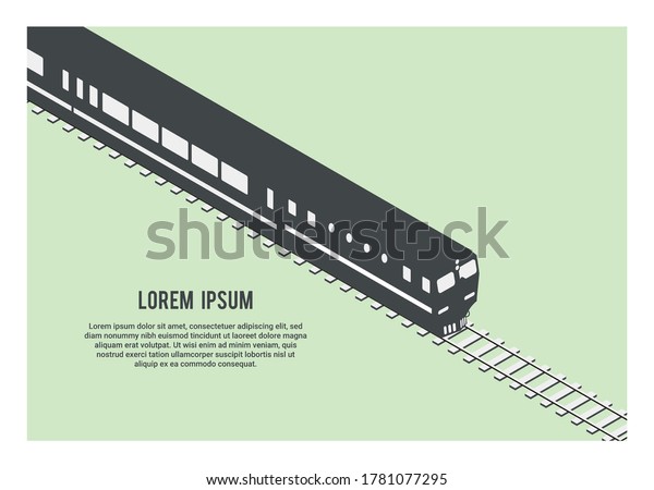 Hydraulic diesel locomotive hauling
passenger train. Silhouette illustration in isometric
view.