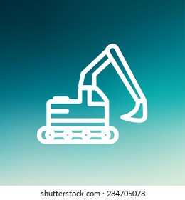 Hydraulic excavator truck icon thin line for web and mobile, modern minimalistic flat design. Vector white icon on gradient mesh background.